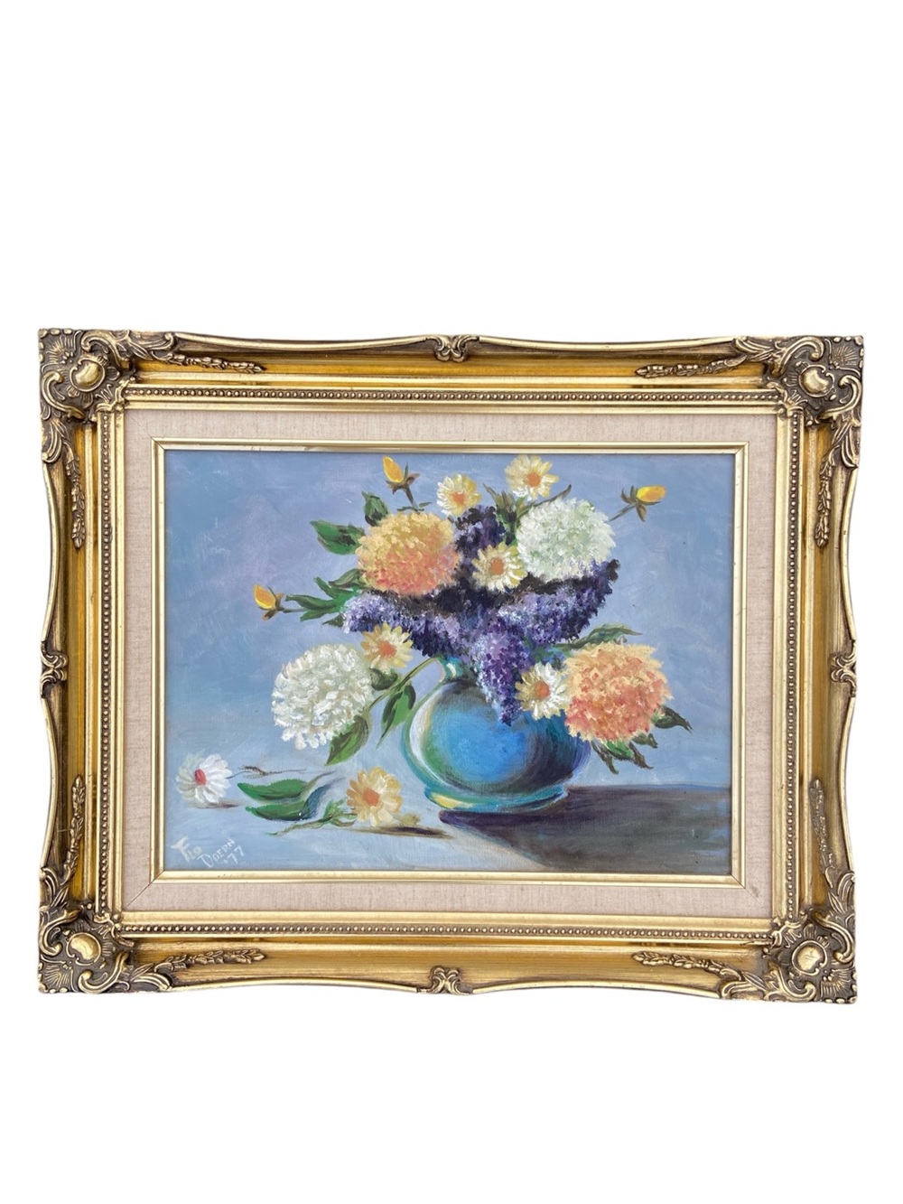 Vintage 1977 Floral Still Life Oil Painting by Flo Doern